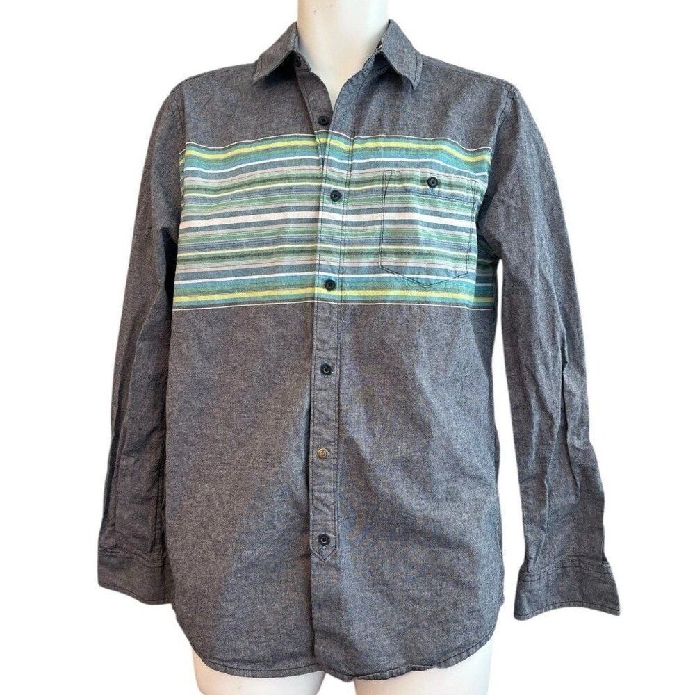 Amplify Mens Medium Blue Denim Shirt Long Sleeve Button Up Striped Chambray